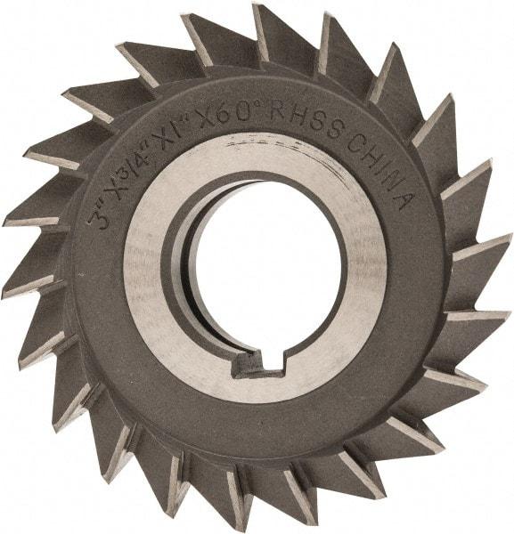 Value Collection - 3" Diam x 3/4" Width of Cut, 60° Included Angle, Arbor Connection, High Speed Steel Single Angle Cutter - Right Hand Cut, Oxide Finish - Apex Tool & Supply