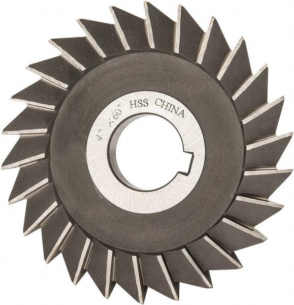 Value Collection - 4" Diam x 1/2" Width of Cut, 60° Included Angle, Arbor Connection, High Speed Steel Single Angle Cutter - Right Hand Cut, Oxide Finish - Apex Tool & Supply