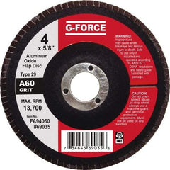 Value Collection - 60 Grit, 4" Disc Diam, 5/8" Center Hole, Type 29 Aluminum Oxide Flap Disc - 13,500 Max RPM, Fiberglass Backing, Arbor Attaching System, Coated - Apex Tool & Supply