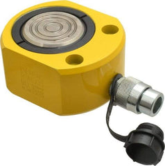 Enerpac - 50 Ton, 0.63" Stroke, 6.01 Cu In Oil Capacity, Portable Hydraulic Flat Body Cylinder - 9.62 Sq In Effective Area, 2.63" Lowered Ht., 3.25" Max Ht., 3.5" Cyl Bore Diam, 2.75" Plunger Rod Diam, 10,000 Max psi - Apex Tool & Supply