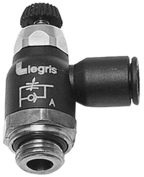 Legris - 12mm Tube OD x 3/8 Male BSPT Compact Meter Out Flow Control Valve - 14.5 to 145 psi, Nylon - Apex Tool & Supply