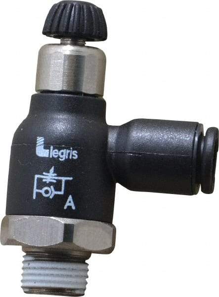 Legris - 6mm Tube OD x 1/8 Male BSPT Compact Meter Out Flow Control Valve - 14.5 to 145 psi, Nylon - Apex Tool & Supply