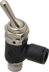 Legris - 1/4" OD, 1/8 NPT, Nylon/Nickel Plated Brass Push-to-Connect Manually Operated 3-Way Venting Valve - 230 Max psi, Black - Apex Tool & Supply