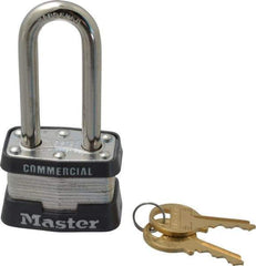 Master Lock - 2" Shackle Clearance, Keyed Different Laminated Steel Padlock - 9/32" Shackle Diam, Laminated Steel - Apex Tool & Supply