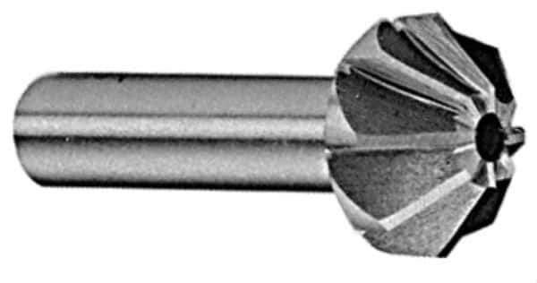 Made in USA - 1-1/4" Large x 1/2" Small Diam, 25/32" Width of Cut, 60° Included Angle, 10 Teeth, High Speed Steel Face Angle Cutter - 5/8" Shank Diam, 2-21/32" Overall Length, Weldon Flat - Apex Tool & Supply