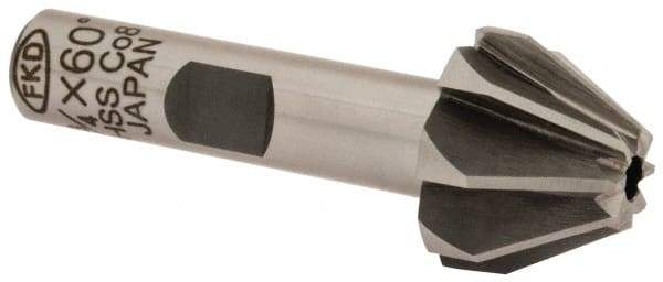 Interstate - 3/4" Large x 5/16" Small Diam, 17/32" Width of Cut, 60° Included Angle, Cobalt Face Angle Cutter - 3/8" Shank Diam, 2-3/32" Overall Length, Weldon Flat - Apex Tool & Supply