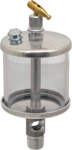 LDI Industries - 1 Outlet, Polymer Bowl, 147.9 mL Manual-Adjustable Oil Reservoir - 3/8 NPTF Outlet, 2-1/2" Diam x 6-3/8" High, 71.11°C Max - Apex Tool & Supply
