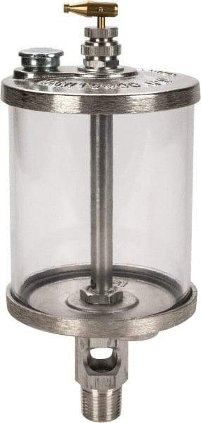 LDI Industries - 1 Outlet, Polymer Bowl, 0.47 L Manual-Adjustable Oil Reservoir - 1/2 NPTF Outlet, 3-1/2" Diam x 9-1/8" High, 71.11°C Max - Apex Tool & Supply