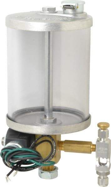 LDI Industries - 1 Outlet, Acrylic Bowl, 0.95 L Electric-Adjustable Oil Reservoir - 4-1/4" Diam x 9-21/64" High, 71.11°C Max - Apex Tool & Supply