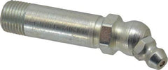 Alemite - 30° Head Angle, 1/8 PTF Carbon Steel Standard Grease Fitting - 7/16" Hex, 2-3/32" Overall Height, 1-1/4" Shank Length, 10,000 Operating psi, Zinc Plated Finish - Apex Tool & Supply