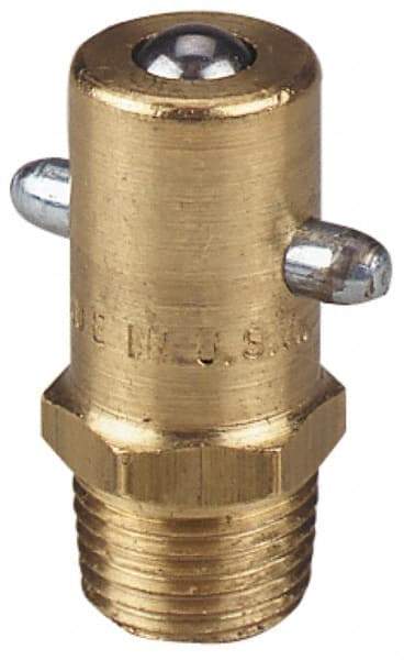 Alemite - Straight Head Angle, 1/8 PTF Brass Pin-Style Grease Fitting - 7/16" Hex, 31/32" Overall Height, 17/64" Shank Length, 3,000 Operating psi, Zinc Plated Finish - Apex Tool & Supply
