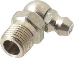 Alemite - 90° Head Angle, 1/8 PTF Stainless Steel Standard Grease Fitting - 7/16" Hex, 7/8" Overall Height, 11/32" Shank Length - Apex Tool & Supply