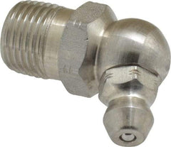 Alemite - 67.5° Head Angle, 1/8 PTF Stainless Steel Standard Grease Fitting - 7/16" Hex, 61/64" Overall Height, 11/32" Shank Length - Apex Tool & Supply