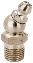 Alemite - 30° Head Angle, 1/8 PTF Stainless Steel Standard Grease Fitting - 7/16" Hex, 1-1/4" Overall Height, 11/32" Shank Length - Apex Tool & Supply