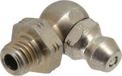 Alemite - 90° Head Angle, 1/4-28 Taper Stainless Steel Standard Grease Fitting - 3/8" Hex, 3/4" Overall Height, 13/64" Shank Length - Apex Tool & Supply