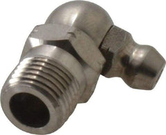 Alemite - 90° Head Angle, 1/8 PTF Nickel/Copper Standard Grease Fitting - 7/16" Hex, 7/8" Overall Height, 11/32" Shank Length - Apex Tool & Supply