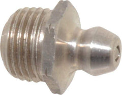 Alemite - Straight Head Angle, 1/8 PTF Nickel/Copper Standard Grease Fitting - 7/16" Hex, 5/8" Overall Height, 9/32" Shank Length - Apex Tool & Supply