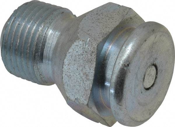 Alemite - Straight Head Angle, 3/8 NPTF Button-Head Grease Fitting - 7/8" Hex, 1-5/16" Overall Height, 9/16" Shank Length, 15,000 Operating psi, Zinc Plated Finish - Apex Tool & Supply