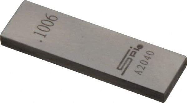 SPI - 0.1006" Rectangular Steel Gage Block - Accuracy Grade 0, Includes NIST Traceability Certification - Apex Tool & Supply