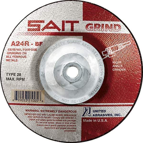 Sait - 24 Grit, 9" Wheel Diam, 1/4" Wheel Thickness, Type 28 Depressed Center Wheel - Aluminum Oxide, Resinoid Bond, R Hardness, 6,600 Max RPM, Compatible with Angle Grinder - Apex Tool & Supply