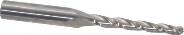 SGS - 1° Taper Angle per Side, 3/16" Small End Diam, 1-3/4" LOC, Solid Carbide 3 Flute Tapered Ball End Mill - 3-1/2" OAL, 3/8" Shank Diam, Spiral Flute, 28° Helix - Apex Tool & Supply