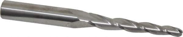 SGS - 2° Taper Angle per Side, 3/16" Small End Diam, 1-3/4" LOC, Solid Carbide 3 Flute Tapered Ball End Mill - 3-1/2" OAL, 3/8" Shank Diam, Spiral Flute, 28° Helix - Apex Tool & Supply