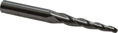 SGS - 3° Taper Angle per Side, 5/32" Small End Diam, 1-3/4" LOC, Solid Carbide 3 Flute Tapered Ball End Mill - 3-1/2" OAL, 3/8" Shank Diam, Spiral Flute, 28° Helix - Apex Tool & Supply