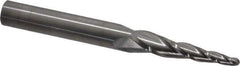 SGS - 5° Taper Angle per Side, 1/8" Small End Diam, 1-1/2" LOC, Solid Carbide 3 Flute Tapered Ball End Mill - 3-1/2" OAL, 3/8" Shank Diam, Spiral Flute, 28° Helix - Apex Tool & Supply