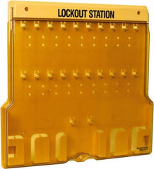 Master Lock - 1 Piece, Empty Polycarbonate Padlock Station - 22 Inch Wide x 22 Inch High x 1-3/4 Inch Deep, Black on Yellow, Covered - Apex Tool & Supply