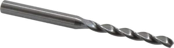 Kennametal - #12 130° Solid Carbide Jobber Drill - Bright Finish, Right Hand Cut, Spiral Flute, Straight Shank, 3.23" OAL, Standard Point - Apex Tool & Supply
