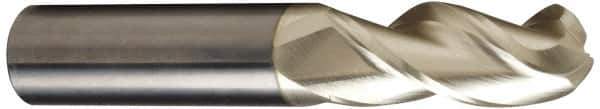 Accupro - 1" Diam, 3-1/4" LOC, 3 Flute Solid Carbide Ball End Mill - ZrN Finish, Single End, 6" OAL, 1" Shank Diam, Spiral Flute - Apex Tool & Supply