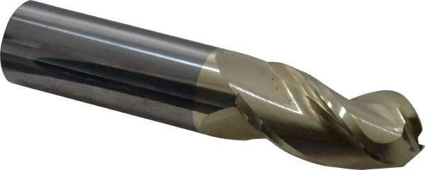 Accupro - 1" Diam, 2" LOC, 3 Flute Solid Carbide Ball End Mill - ZrN Finish, Single End, 5" OAL, 1" Shank Diam, Spiral Flute - Apex Tool & Supply