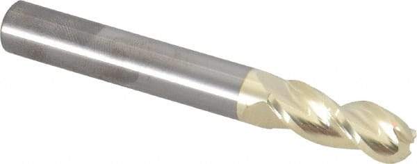 Accupro - 5/16" Diam, 13/16" LOC, 3 Flute Solid Carbide Ball End Mill - ZrN Finish, Single End, 2-1/2" OAL, 5/16" Shank Diam, Spiral Flute - Apex Tool & Supply