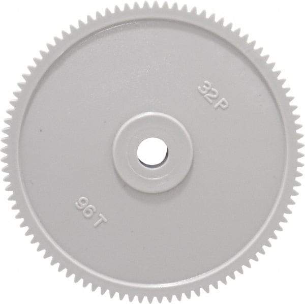 Made in USA - 32 Pitch, 3" Pitch Diam, 3-1/16" OD, 96 Tooth Spur Gear - 3/16" Face Width, 5/16" Bore Diam, 13/16" Hub Diam, 20° Pressure Angle, Acetal - Apex Tool & Supply
