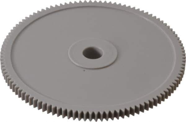 Made in USA - 48 Pitch, 2-1/4" Pitch Diam, 2.292" OD, 108 Tooth Spur Gear - 1/8" Face Width, 1/4" Bore Diam, 39/64" Hub Diam, 20° Pressure Angle, Acetal - Apex Tool & Supply