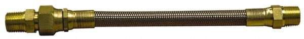 Made in USA - 12" OAL, 5/16" ID, 2,500 Max psi, Flexible Metal Hose Assembly - 3/8" Fitting, Male Pipe x Male Pipe Union End Connections, Brass Fitting, 304 Stainless Steel Hose - Apex Tool & Supply
