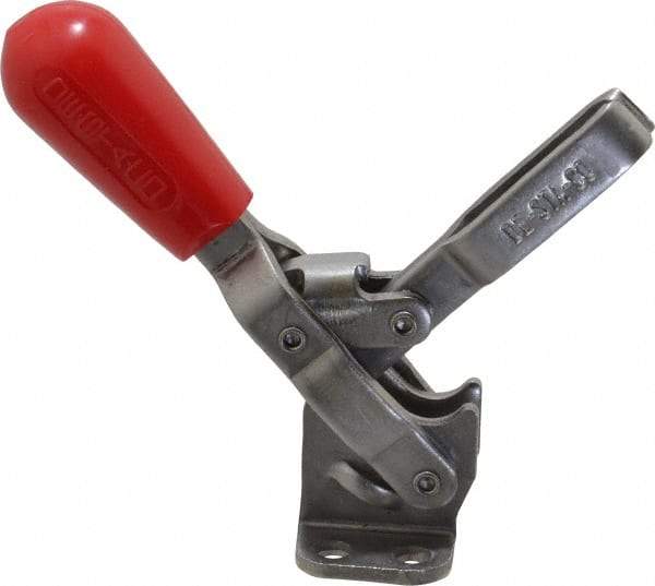 De-Sta-Co - 250 Lb Holding Capacity, Vertical Handle, Manual Hold Down Toggle Clamp - 65° Handle Movement, 105° Bar Opening, U-Bar, Flanged Base, Electro-Plated Zinc, Stainless Steel - Apex Tool & Supply