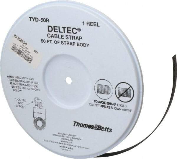 Thomas & Betts - 50' Long Black Nylon Hook & Loop Strap - 250 Lb Tensile Strength - Apex Tool & Supply