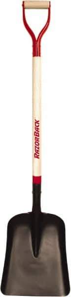 Razor-Back - 14-1/2" High x 11-1/2" Wide Square Steel Scoop - 34" Long Wood D-Grip Handle, No Step - Apex Tool & Supply