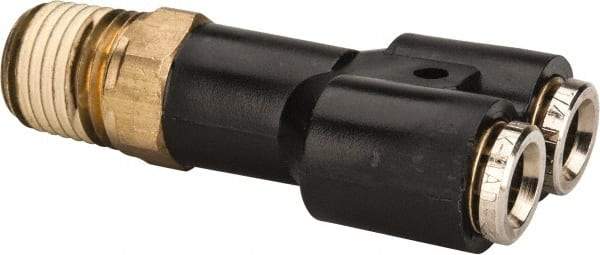 Norgren - 1/4 NPTF, Nickel Plated Brass Push-to-Connect Tube Parallel Male Swivel Y - 260 Max psi, Tube to Male Connection, Nitrile O-Ring - Apex Tool & Supply