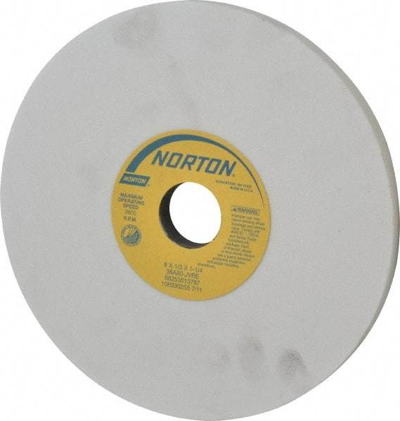Norton - 8" Diam x 1-1/4" Hole x 1/2" Thick, J Hardness, 80 Grit Surface Grinding Wheel - Aluminum Oxide, Type 1, Medium Grade, 3,600 Max RPM, Vitrified Bond, No Recess - Apex Tool & Supply