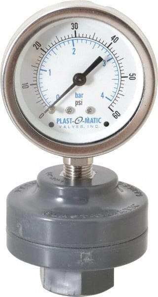 Plast-O-Matic - 60 Max psi, 2 Inch Dial Diameter, PVC Pressure Gauge Guard and Isolator - 3% Accuracy - Apex Tool & Supply