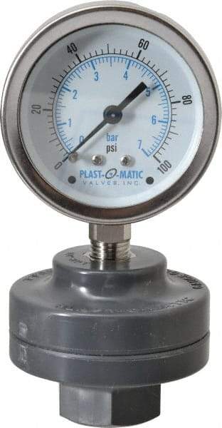 Plast-O-Matic - 100 Max psi, 2 Inch Dial Diameter, PVC Pressure Gauge Guard and Isolator - 3% Accuracy - Apex Tool & Supply