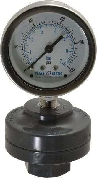 Plast-O-Matic - 100 Max psi, 2 Inch Dial Diameter, PVC Pressure Gauge Guard and Isolator - 3% Accuracy - Apex Tool & Supply
