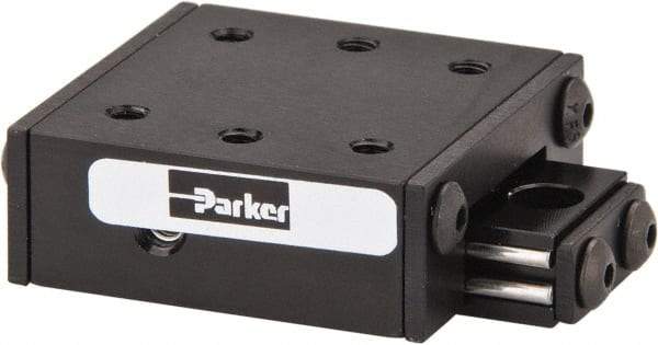 Parker - 6 Lb. Capacity, 4-40 Mount Hole, 1/2" Travel, Ball Bearing Slide Table - Single Axis, 6 Mounting Holes, 1-1/4" Long x 1-1/4" Wide x 1/2" High - Apex Tool & Supply