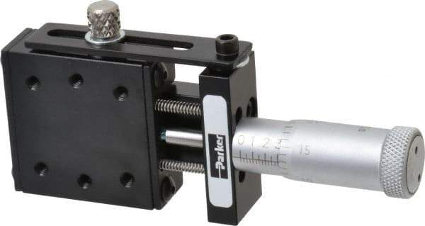 Parker - 6 Lb. Capacity, 4-40 Mount Hole, 1/2" Travel, Precision Ball Bearing Table with Center Drive - Single Axis, 6 Mounting Holes, 1-1/4" Long x 1-1/4" Wide x 1/2" High - Apex Tool & Supply