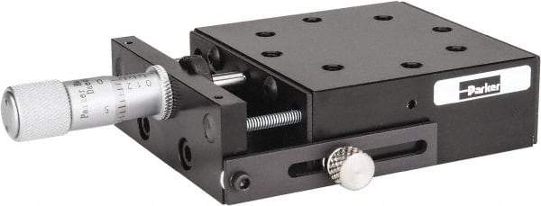 Parker - 62 Lb. Capacity, 10-32 Mount Hole, 1/2" Travel, Precision Ball Bearing Table with Center Drive - Single Axis, 8 Mounting Holes, 2.62" Long x 2.62" Wide x 1" High - Apex Tool & Supply