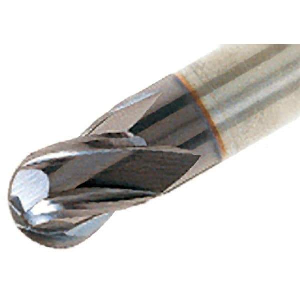 Iscar - 1/2" Diam, 9/16" LOC, 4 Flute Solid Carbide Ball End Mill - TiAlN Finish, Single End, 3" OAL, 1/2" Shank Diam, Spiral Flute - Apex Tool & Supply
