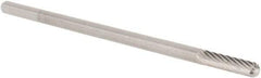 M.A. Ford - 1/8" Cut Diam, 1/8" Shank Diam, Cylinder with Radius Head Single Cut Burr - Carbide, Radius End, 9/16" LOC, 3" OAL - Apex Tool & Supply