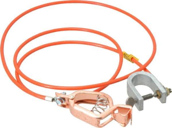 Hubbell Workplace - 19 AWG, 5 Ft., Alligator Clip, C-Clamp, Grounding Cable with Clamps - Orange, Federal Specification A-A-59466-010 - Apex Tool & Supply